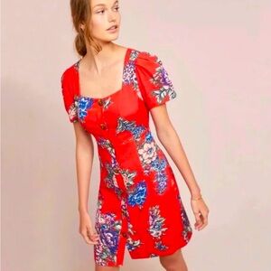 Maeve Caldwell Floral Button-Up Short Sleeve Dress Square Neckline